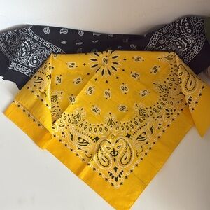Set of Tow Yellow and Black Paisley Bandanas